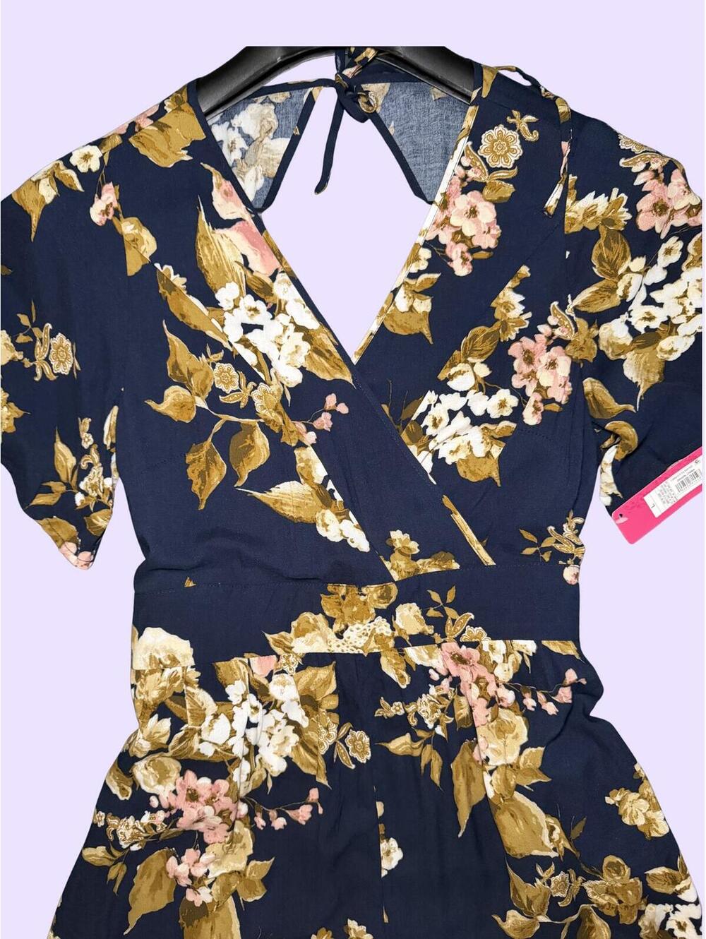 NWT L xhilaration Navy Floral Jumpsuit Pockets!